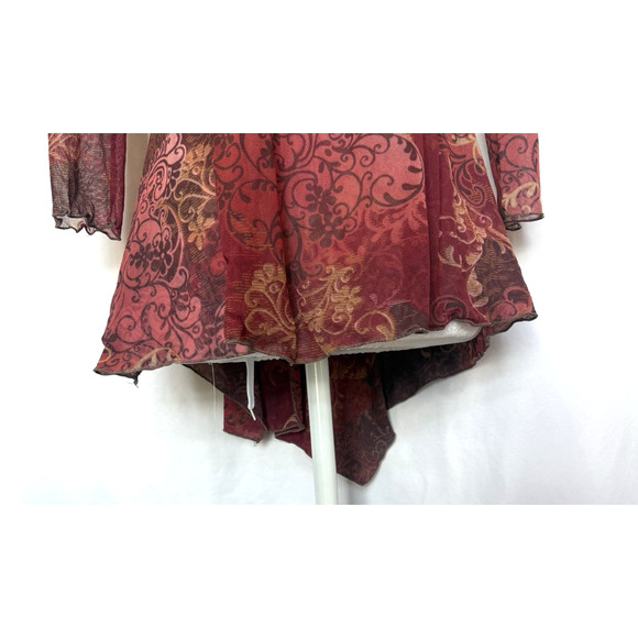 Y2K Womens Floral Asymmetrical Sheer Babydoll Top Size S Forest Fairy Whimsigoth - Picture 7 of 11